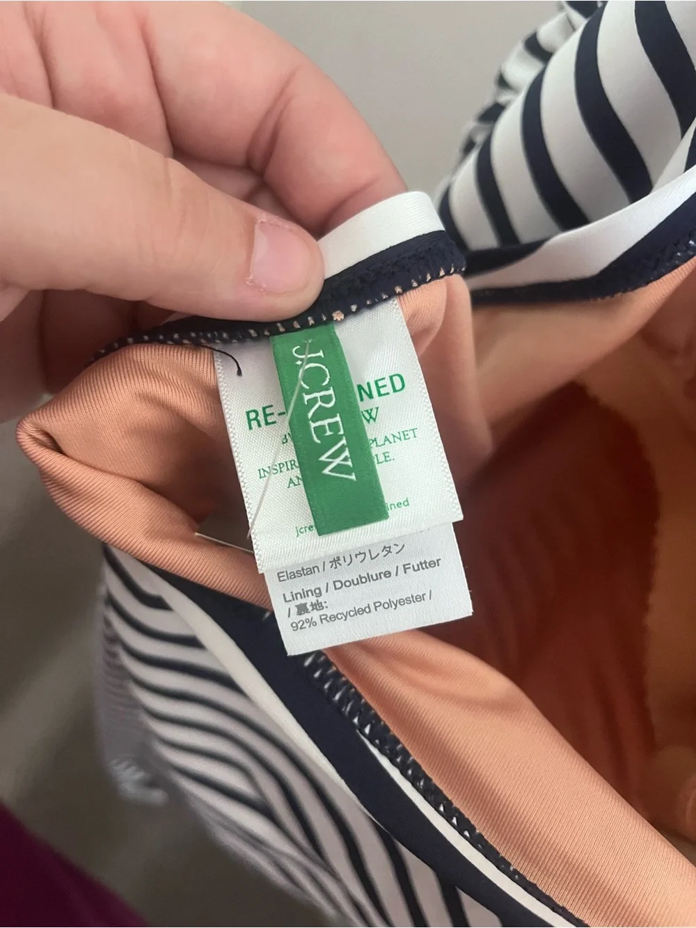 J. Crew Navy & White Striped One-Piece Swimsuit with Pink Lining